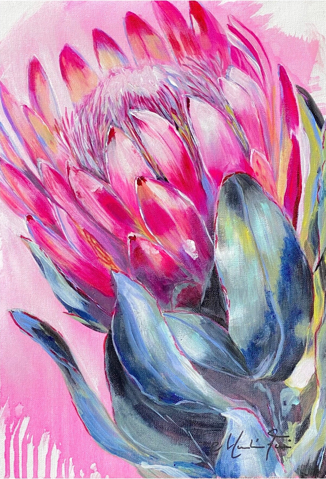 PINK PROTEA - acrylic - Marlene S Fourie