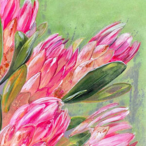 PINK PROTEAS - acrylic - Marlene S Fourie